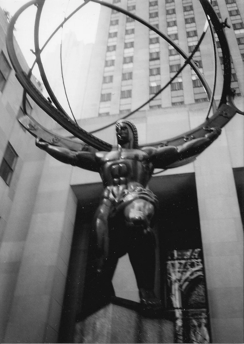 Atlas statue in black and white