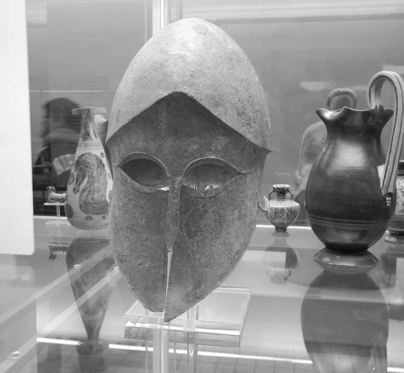 Spartan helmet in black and white