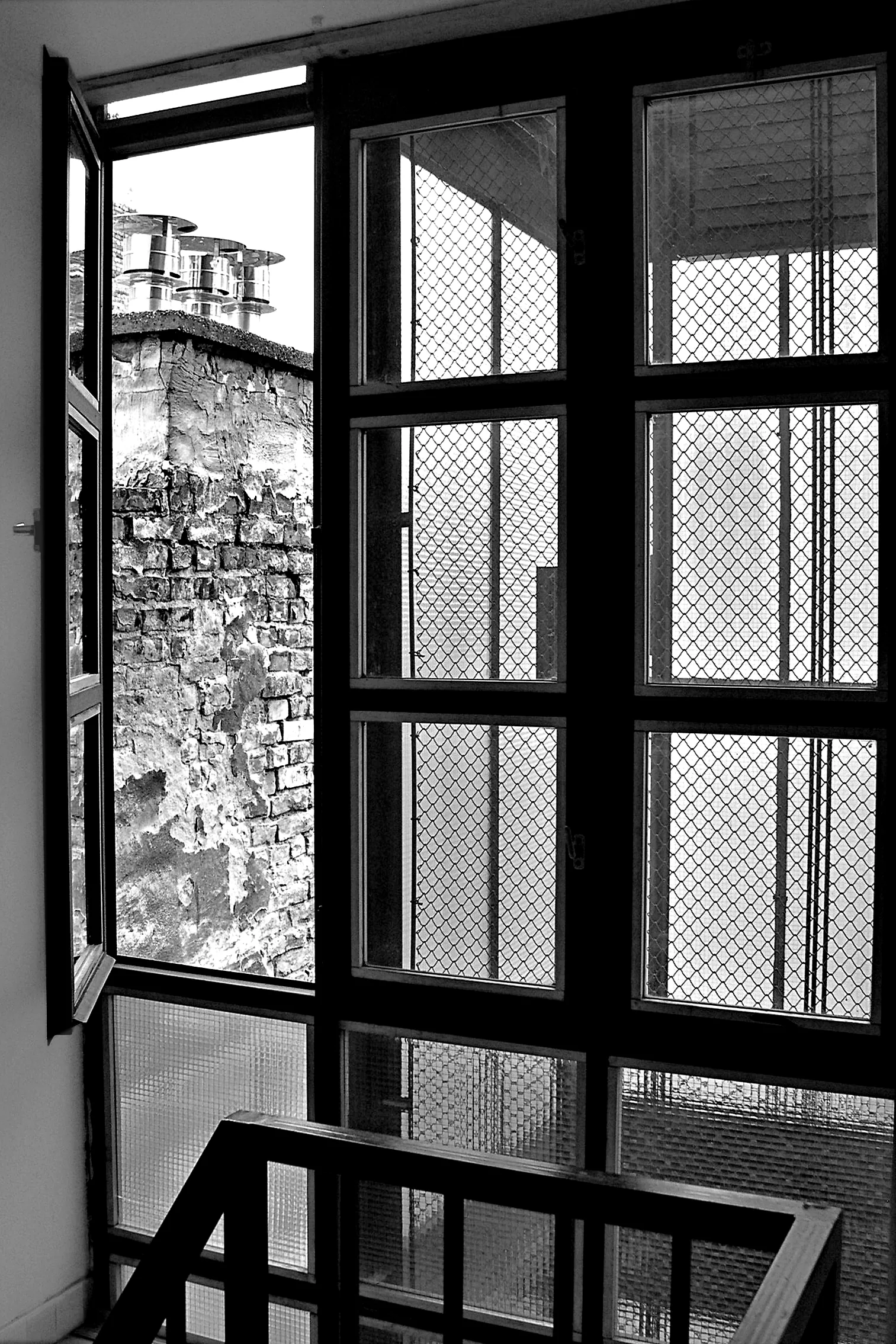 Black and white architectural stairway